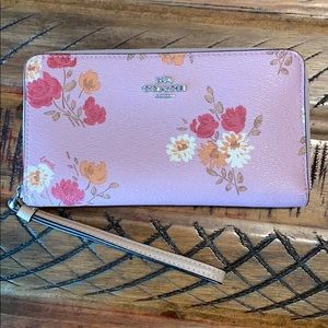 Large phone wallet with painted peony print